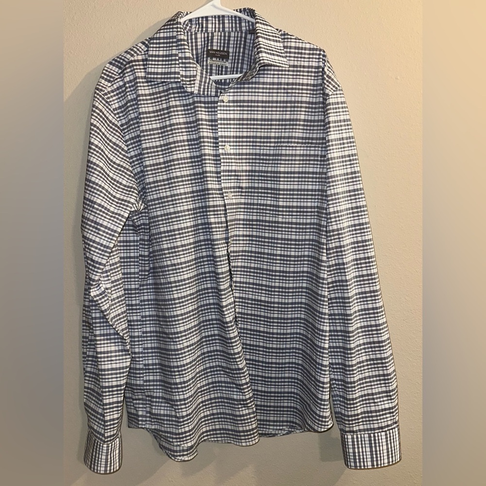 VAN HEUSEN BLUE GLAZE ULTRA WRINKLE FREE BUTTON UP LONG SLEEVE SHIRT MENS SIZE L